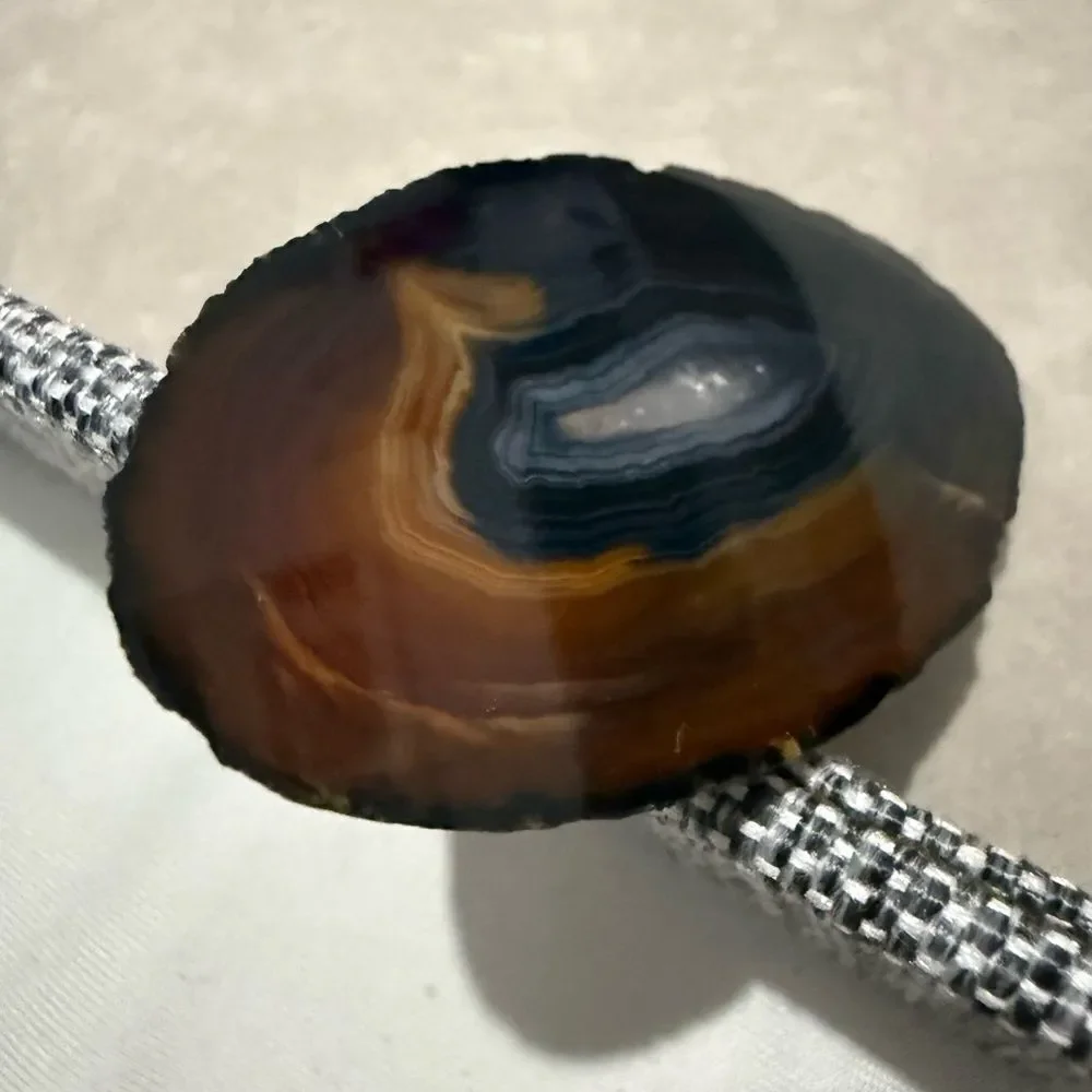 Brown Black Polished Agate Slice – Natural Crystal Display Stone 4.75”